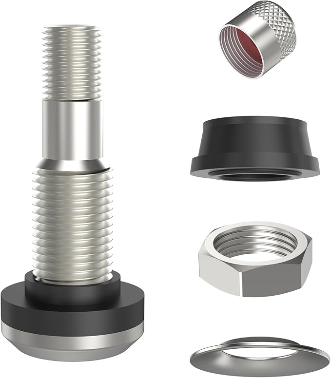 SUNSOUL TR416 5pcs Metal Valve Stems Outer Mount Fits .453" & .625" Rim Holes, Silver, High-Pressure Clamp-in Tire Valves