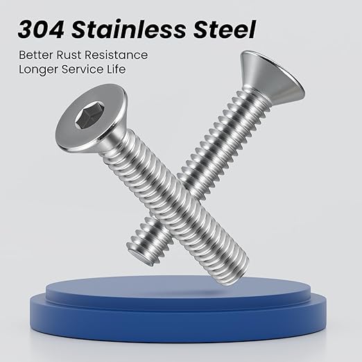 3/8-16 Bolt, 3/8-16 x 1 Inch Flat Socket Head Screws 15Pcs, 304 Stainless Steel 18-8 Countersunk Bolts, Full Thread, with Hex Spanner