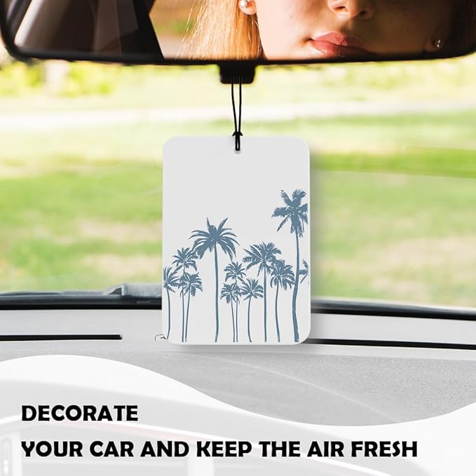 Blue Coastal Beach Car Air Freshener 4 Pcs, Retro Ocean Surfboard Wave Coconut tree Beachy Air Freshener Hanging Decor for Cars Closet Drawer Books Accessories Gifts