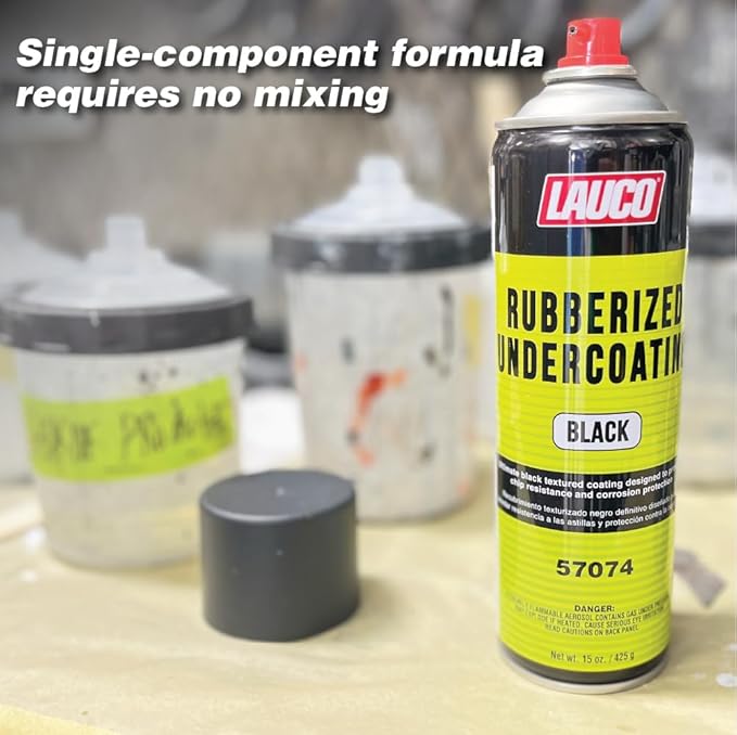 LAUCO Rubberized Undercoating Black 15oz Aerosol Spray Paint Can with Aerosol Spray Gun - Pack of 6 (57074)