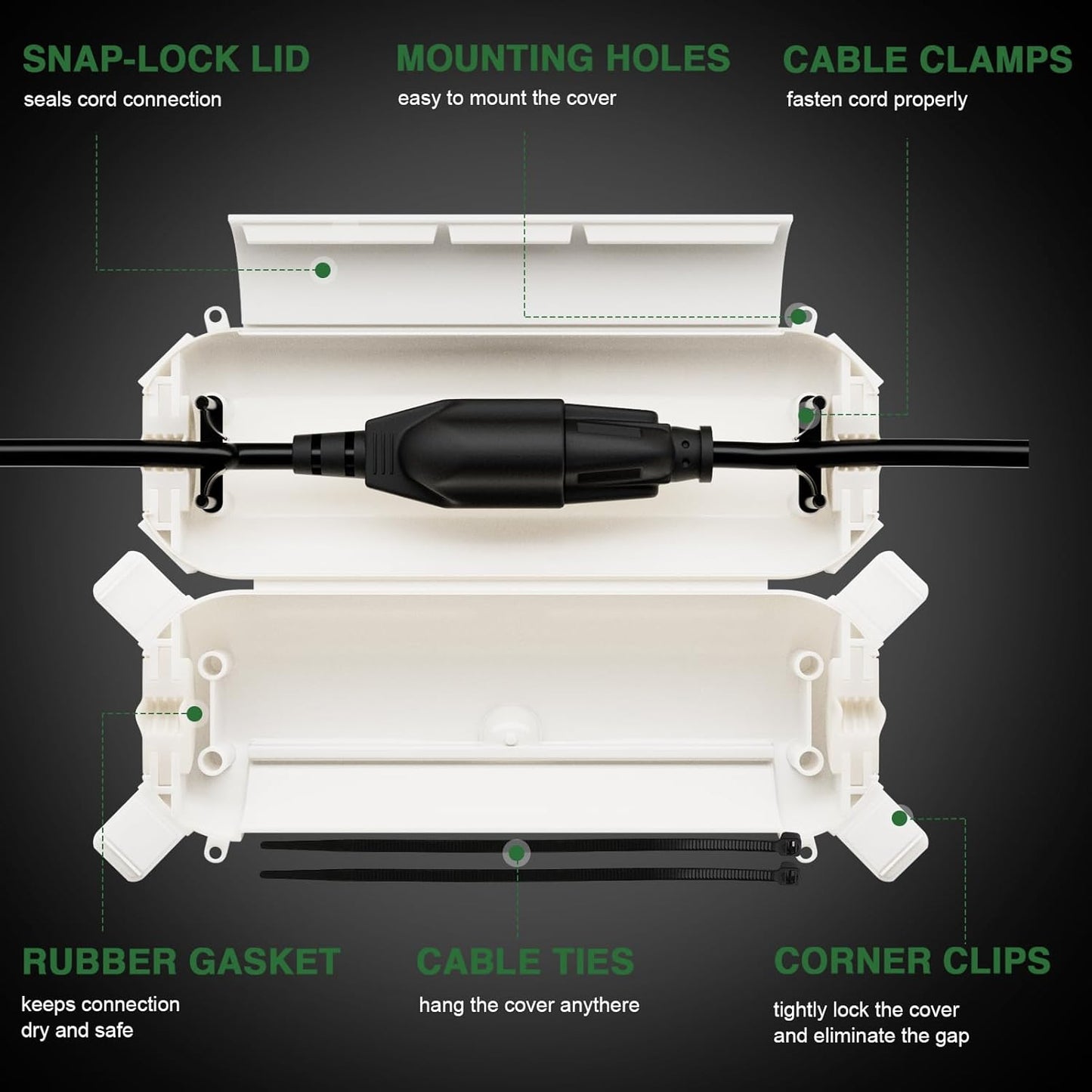 Flemoon [3 Pack] Outdoor Extension Cord Safety Cover with Waterproof Seal, Weatherproof Electrical Connection Box for Outdoor Outlet, Plug, Socket, Halloween, Christmas Holiday Decoration Light, White