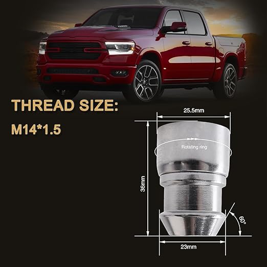 M14 x 1.5mm Wheel Locks, Fit for Chevy Silverado Accord Camry Corolla Altima Rogue, Wheel Locks Set, 4 Locking Lug Nuts 2 Pcs Key with 24Pcs Spike Lug Nuts+1 Key, Chrome
