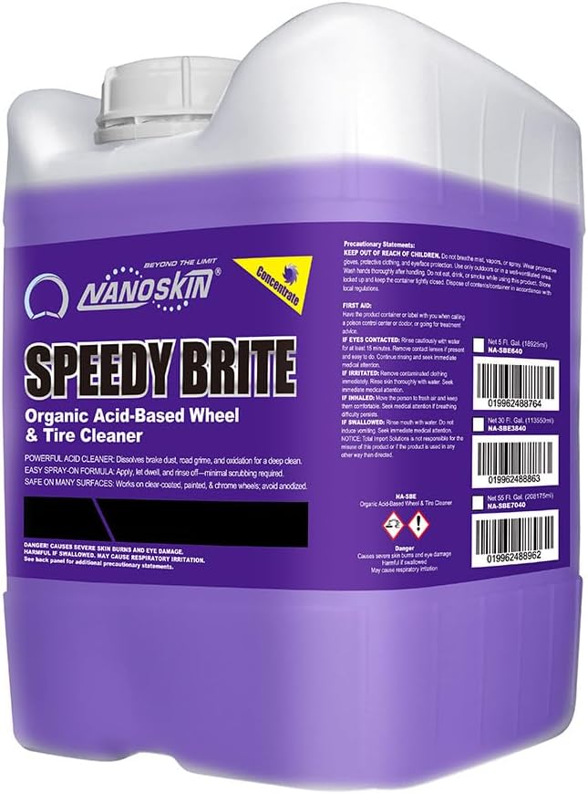 Nanoskin SPEEDY BRITE Pro Grade Wheel & Tire Acid Cleaner, 5 gallons - Chrome & Coated Wheel Safe, Cleaning with Organic Acid | Removes Brake Dust & Road Grime for Auto Detailing, Body Shop Safe