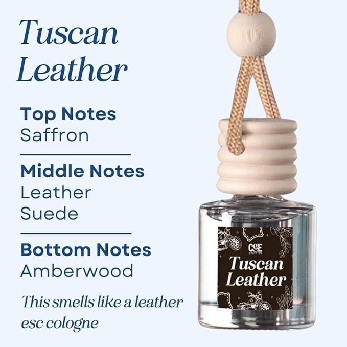 CANDECraftCo Car Air Hanging Fragrance Oil, Car Auto Freshener for Essential Oils, Scents Fragrance Aromatherapy Automobile Diffuser, Long Lasting (Tuscan Leather)