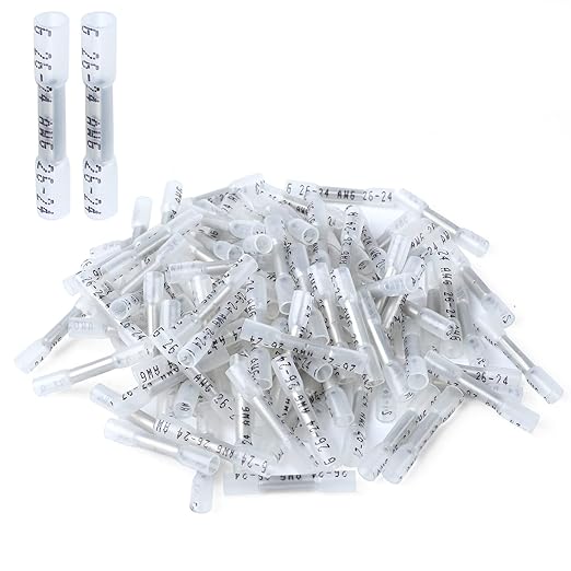 Heat Shrink Butt Connectors, 500Pcs 26-24 AWG Clear Insulated Waterproof Electrical Wire Connectors Automotive Marine Grade Wire Crimp Terminals Butt Splices, Ideal for Boat, Truck, Stereo - Clear