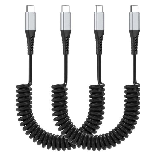 Coiled USB C to USB C Cable, 2 Pack Retractable USB Type C Charging Cable 60W USB C to C Coiled Cord for iPhone 16 15 Pro, Samsung Galaxy S25 S24 Ultra / A16, Moto G, Google Pixel, iPad Air 4
