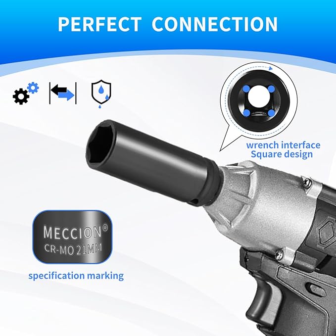 Meccion 1/2 Inch Drive Impact Socket 46mm Metric, 6 Point Cr-Mo Deep Impact Socket, 78mm Length