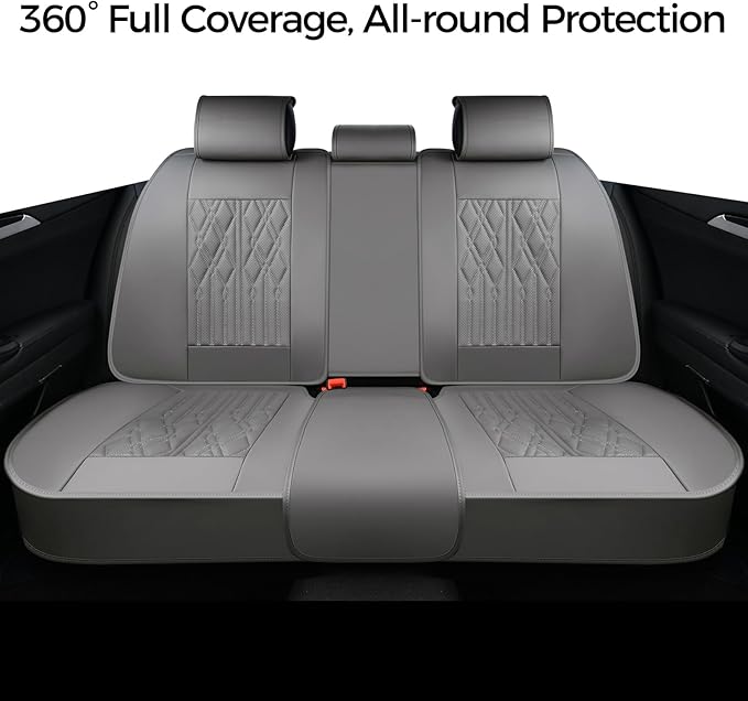 Huidasource Rear Seat Covers for Cars, Trucks, SUVs, 3 Piece Back Seat Cover for Split Bench, Vehicle Seat Cushion Cover Protector Universal Fit for Most Cars (Back Row/Gray)