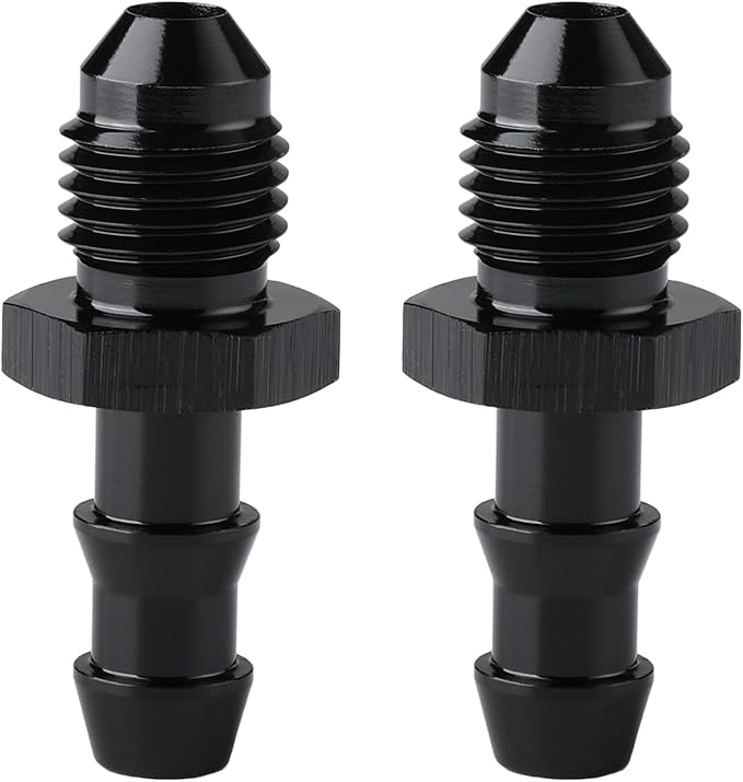 4AN Male Flare to 1/4 Hose Barb Straight Fitting Adapter Aluminum Black 2PCS