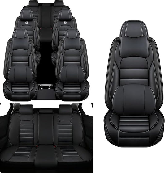 Car Seat Covers Fit for Toyota Highlander 2000-2025 | 7 Seat Car Seat Cover | No-Slip Waterproof Breathable Faux Leather Automotive Seat Covers Auto Interior Covers Black,Full Set with Pillow