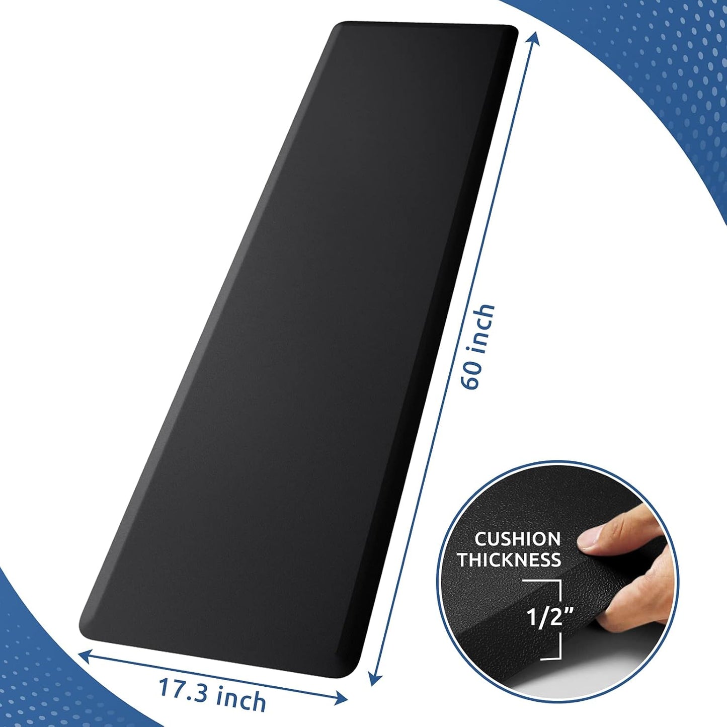 KitchenClouds Kitchen Mat Cushioned Anti Fatigue Rug 17.3"x60" Waterproof Non Slip Standing Desk Mat Comfort Floor Mats for House Sink Office (Black)