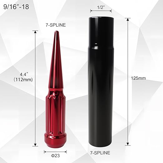 9/16-18 Spiked Lug Nuts, 3/4" Hex Closed End Nut with 1 Socket Key, Wheel Spiked Lug Nuts for Dodge Ram 1500 2500 3500, Ford F250 F350, Fit for Aftermarket Wheel (24Pcs,Red)