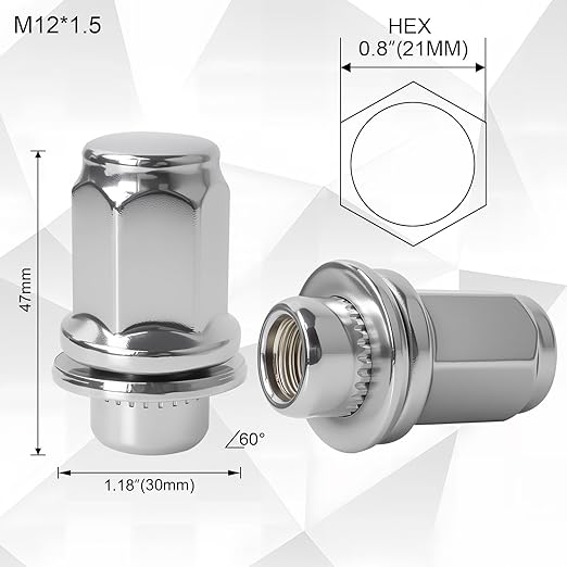 24Pcs M12x1.5 Lug Nuts, 13/16 (21mm) Hex 1.85 Inch Length OEM Replacement for Lexus ES300 GS300 GS400, Toyota Camry Avalon Highlander, Mitsubishi Lancer Outlander Chrome