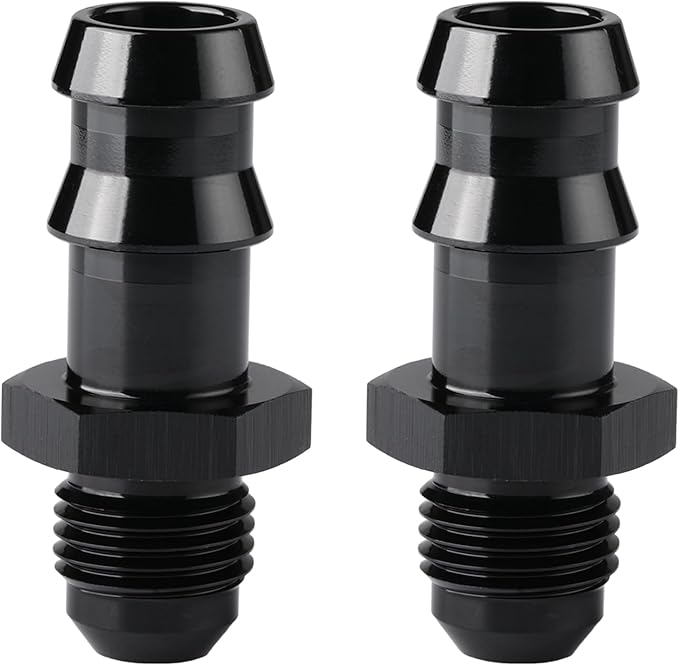 6AN Male Flare to 1/2 Hose Barb Straight Fitting Adapter Aluminum Black 2PCS