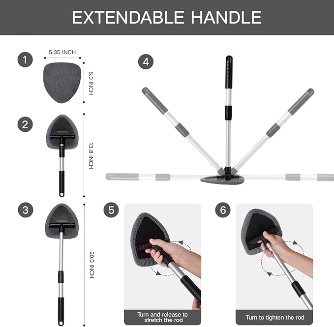 10pcs Windshield Cleaner Tool, Car Window Cleaning Wash Kit with 4 Reusable Microfiber Pads 1 Spray Bottle and Extendable Handle Auto Glass Wiper Kit, Multicolor