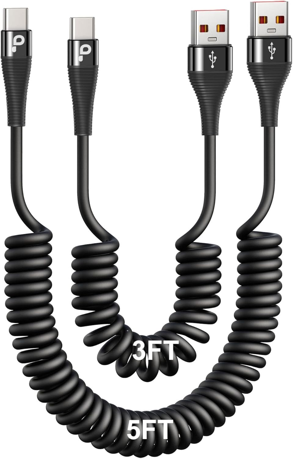 PRAKIE Coiled USB C Cable Fast Charging for Car 3FT/5FT, USB A to USB C Cable, Type C Charge Cord USB-C Charging Cable Compatible with iPhone 16/15/Samsung Galaxy S20 and More USB C Devices-Black