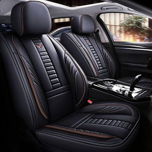 for Toyota RAV4 2008-2025 Car Seat Covers, Full Coverage Customized Seat Covers Premium Leather Waterproof Stain-Resistant Easy to Install (Full Set, Black&Coffee)