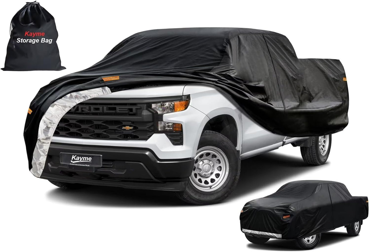 Kayme Truck Cover Custom Fit Chevy Silverado 1500(1998-2018) Regular Cab Long Bed. Full Exterior Heavy Duty Outdoor Pickup Truck Car Cover Waterproof All Weather.Car Tarp for Wind Sun Dust Protection.