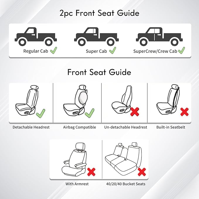 Huidasource F150 F250 F350 Front Seat Covers, 360° Full-wrap Car Seat Cushion Cover Fit for Ford F150 2015-2025&F250 F350 F450 2017-2025 All Cab XL XLT Lariat King Ranch Platinum(Front Pair/Gray)