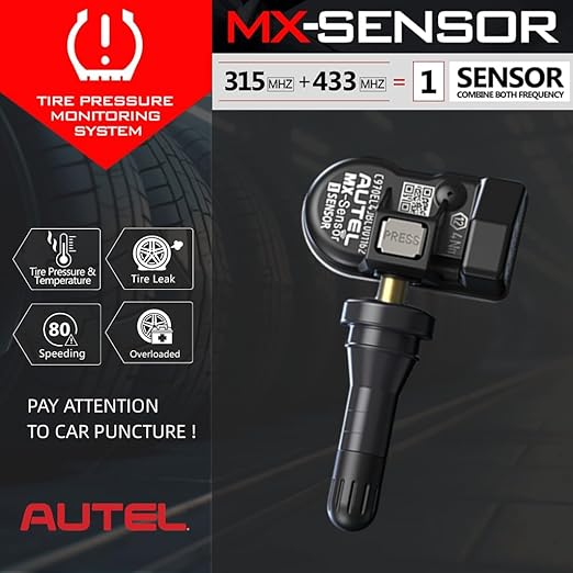 Autel TPMS Sensors 2in1 MX-Sensor 315Mhz/433Mhz Tire Pressure Sensor, Press-in OE-Level Programmable & Cloneable Wireless TPMS Sensors for All Vehicles, Program by Autel TPMS Tool (Rubber Stem 4pcs)﻿