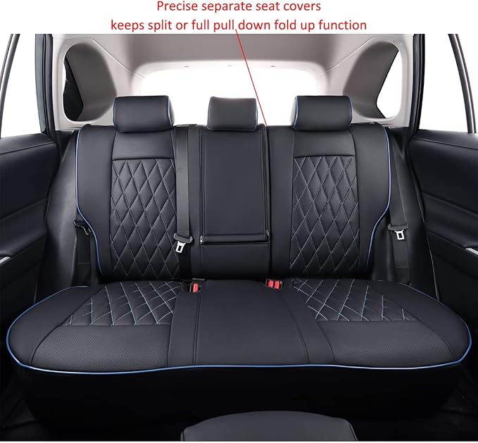 EKR Rav4 Seat Covers Custom Fit for Toyota Rav4 2021-2024 Prime SE,XSE & 2019-2025 Hybrid/PHEV SE,XSE, Leather Truck Seat Cover Full Set for SUV,Faux Leather(Black with Blue Piping)