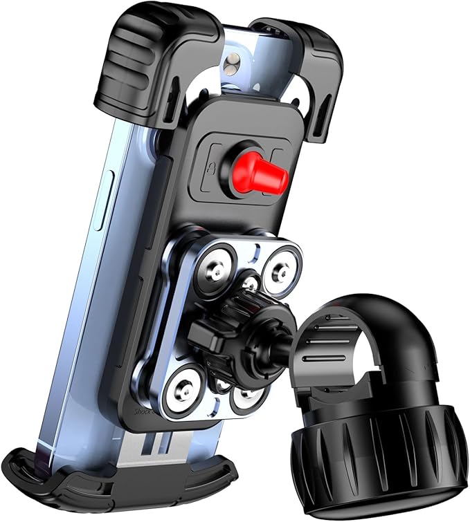 ADDMOTOR Motorcycle Phone Holder, Bike Handlebar Phone Mount, Quick Install Electric Bike Motorcycle Accessories, Anti-Shake Phone Clip for iPhone 16/15/14/13 Pro Max, 4.7-6.8" Phones, Sliver