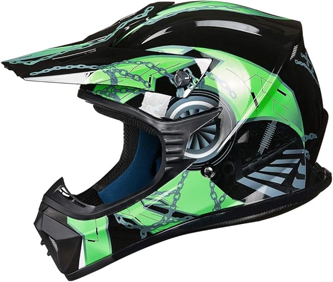 ILM Youth & Kids Dirt Bike Helmets Motocross ATV Dirtbike BMX MX Offroad Full Face Motorcycle Helmet, DOT Approved Model 128YS (Green Black, Youth-Small)