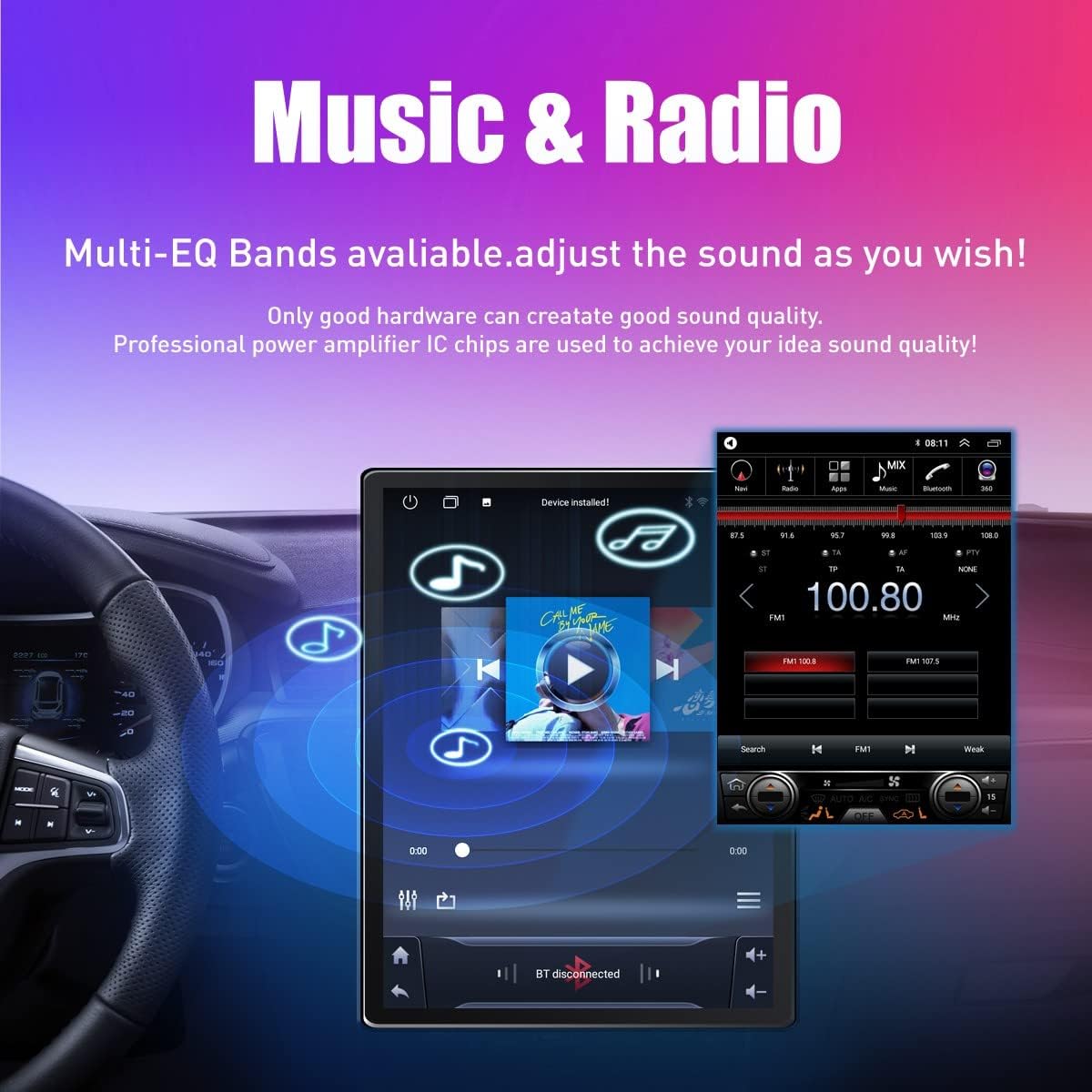 Kunfine Tesla Style Car CarPlay Android Auto Navigation Stereo GPS Radio Reverse Camera 9.7" IPS Touchscreen Headunit Tablet Media Player For Peugeot 301 2013-2022 if Applicable Quad Core 2G+32G Basic