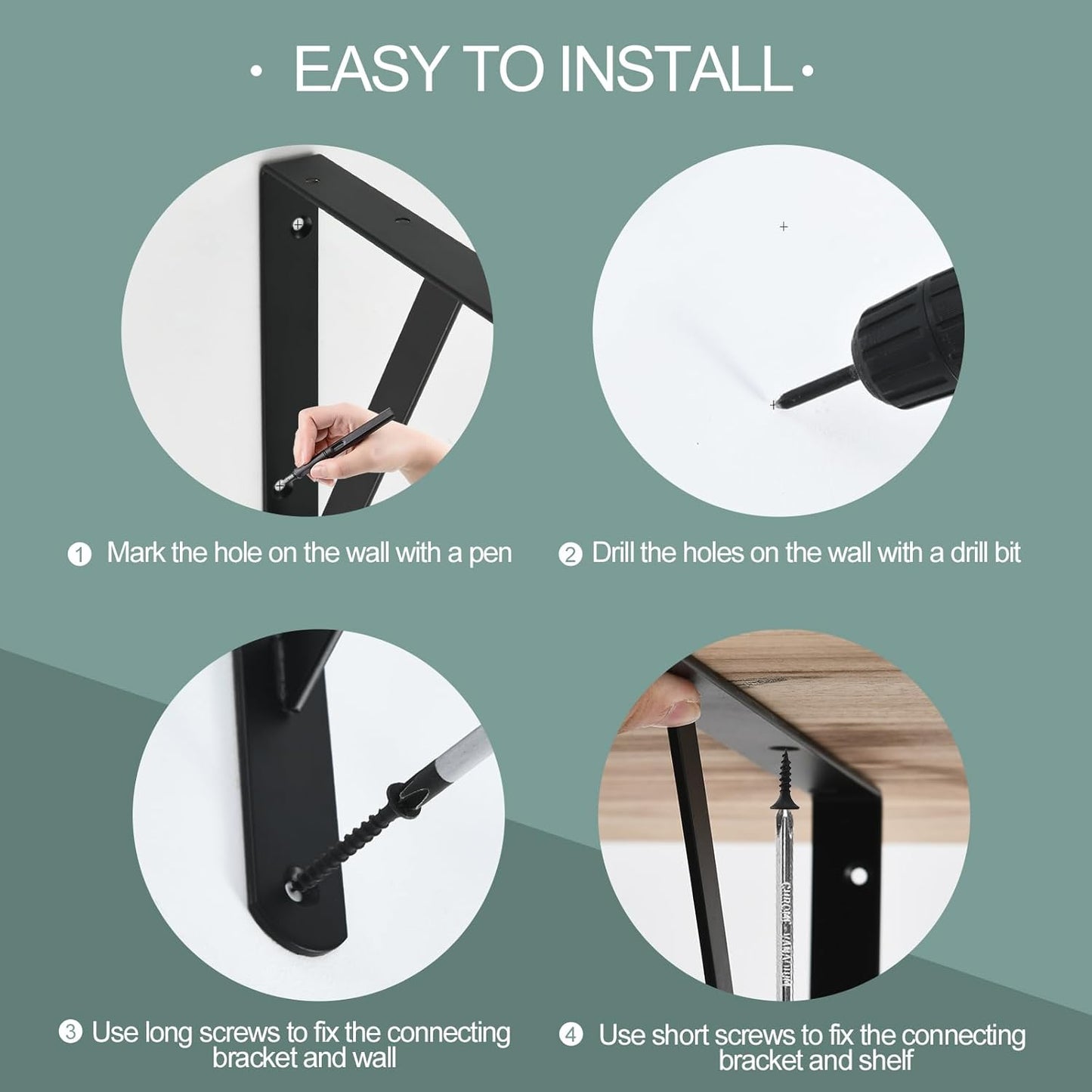 8 Pack L14 x H 10" Black Heavy Duty Shelf Brackets with Screws Metal Shelf Brackets Shelf Support Angle Brackets for Shelves L Brackets Heavy Duty Floating Shelf