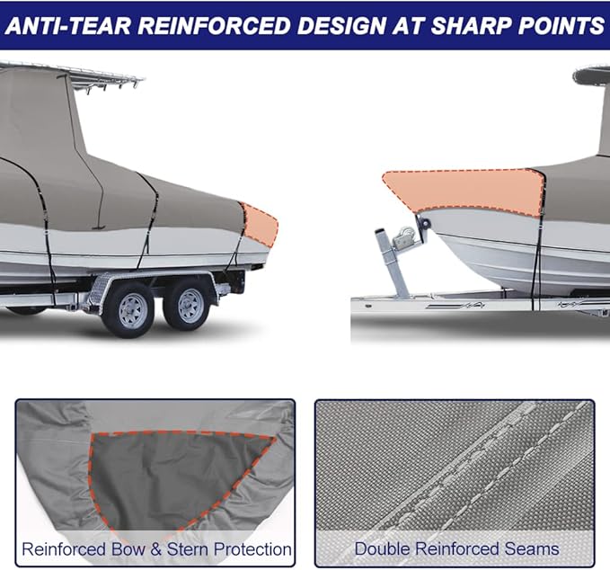 900D Marine Grade Fade and Tear Resistant Trailerable T-Top Boat Cover, Heavy-Duty Waterproof and UV-Proof T TOP Boat Storage Cover with Windproof Metal Buckle Straps Fit 22ft-24ft Long(Gray)