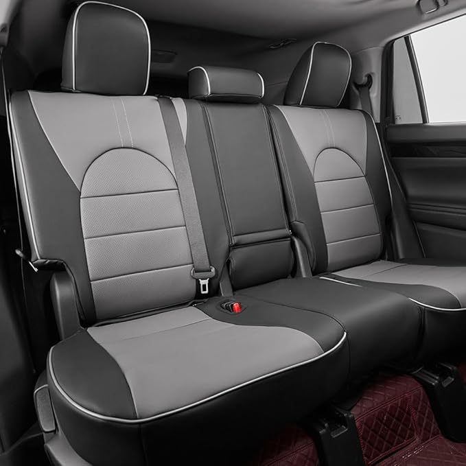 EKR Highlander Seat Covers for Toyota Highlander 2020 2021 2022 2023 2024 2025 2026,2nd Row Captain Chairs,Leather Car Seat Cover Full Set SUV-Faux Leather(Black/Gray)