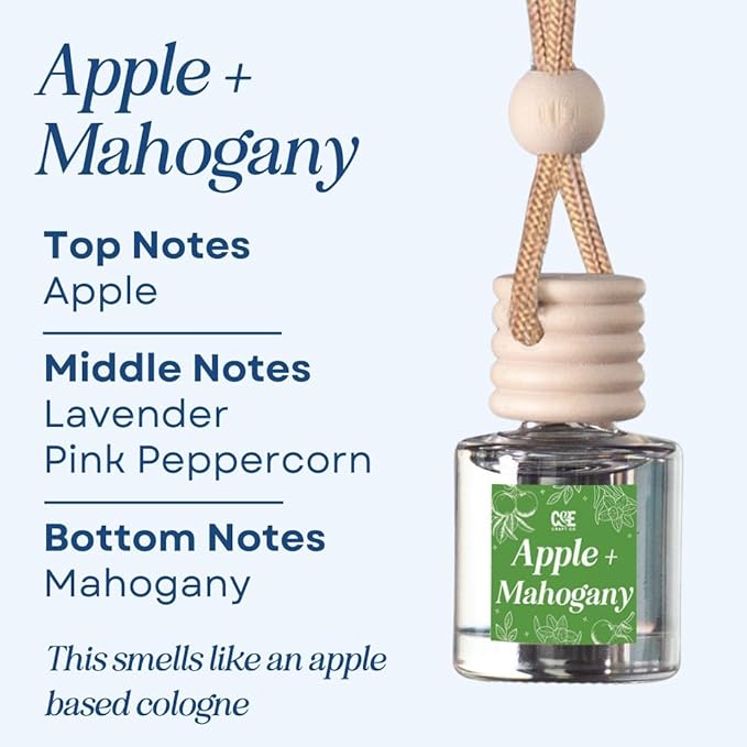 CANDECraftCo Car Air Hanging Fragrance Oil, Car Auto Freshener for Essential Oils, Scents Fragrance Aromatherapy Automobile Diffuser, Long Lasting (Apple & Mahogany + Teawkood & Mahogany)