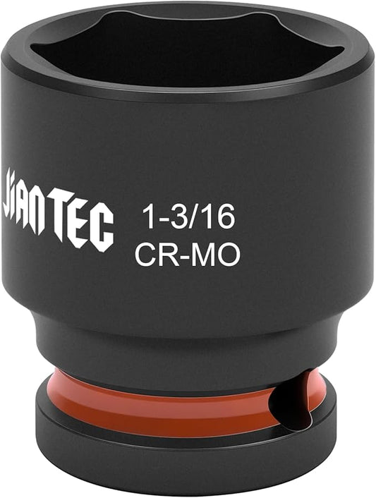 1/2 Inch Drive - 1-3/16 inch Shallow Impact Socket with Anti-Rounding 6 Point Design, Heat-Treated Cr-Mo Steel, Automotive, Truck Maintenance, Heavy Equipment Repair