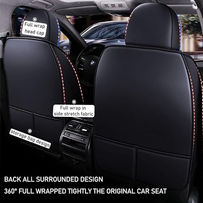 for Toyota RAV4 2008-2025 Car Seat Covers, Full Coverage Customized Seat Covers Premium Leather Waterproof Stain-Resistant Easy to Install (Full Set with Pillows, Black&Blue)