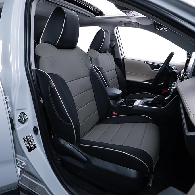EKR Rav4 Seat Covers Custom Fit for Toyota Rav4 XLE,Platinum,Limited 2013-2018 & SE 2016-2018, Leather Truck Seat Cover Full Set for SUV,Faux Leather(Black/Gray)