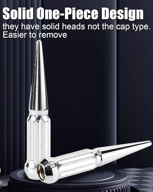 GAsupply 14x1.5 Spike Lug Nuts, Closed End Bulge Acorn Spiked Spline Lug Nuts Chrome 4.4" Tall Cone/Conical Seat, Set of 24+1 Key