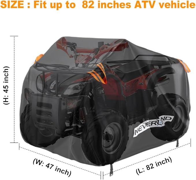 NEVERLAND ATV Cover Waterproof Heavy Duty 300D All Weather Protection Up to 82'' 4 Wheeler Covers Outdoor Storage Compatible with Polaris Sportsman Yamaha Honda Kawasaki KFX with Reflective Strips