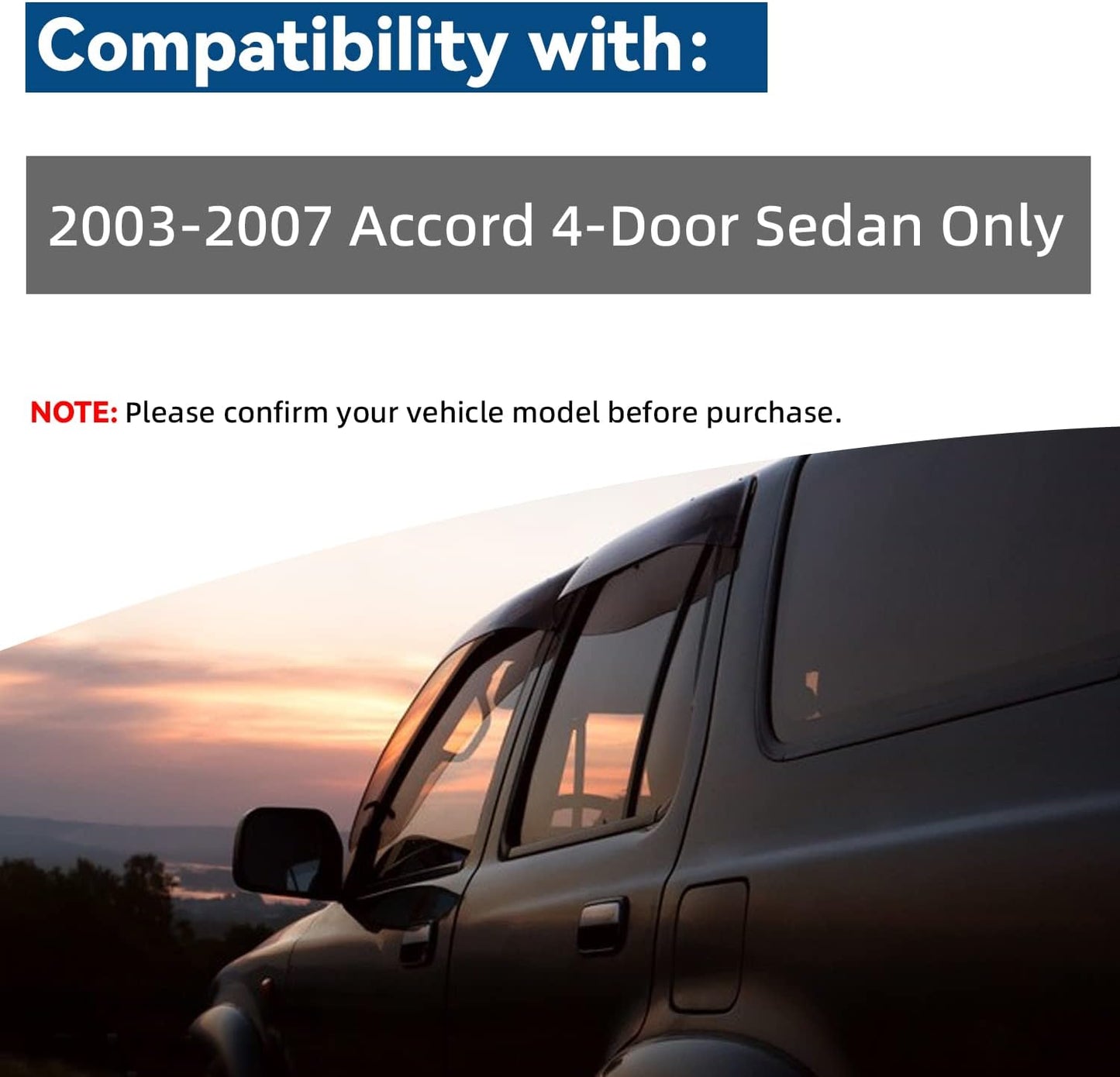 Set of 4 Window Rain Guard Compatible with 2003 2004 2005 2006 2007 Accord 4-Door Sedan Front+Rear JDM Smoke Sun/Rain Guard Outside Mount Tape-On Acrylic Window Visors