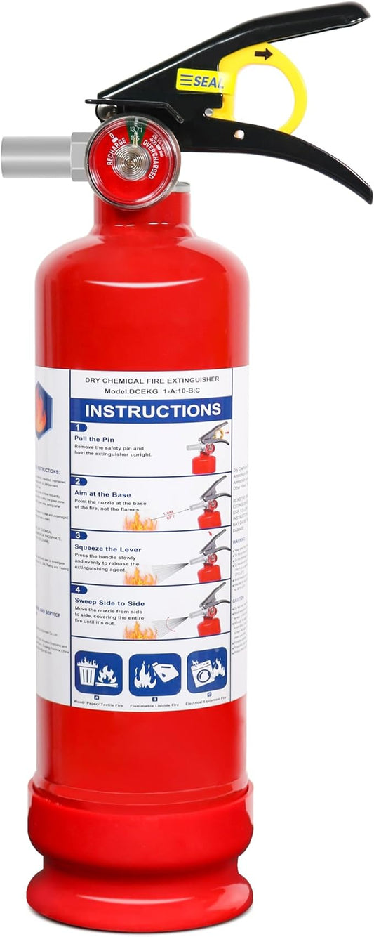 1 Pack ABC Dry Chemical Fire Extinguisher, 2.5 lb 1A:10B:C Rating for Home, Vehicle, Boat, Quick Release Handle, Compact & Portable Dry Powder Extinguishers