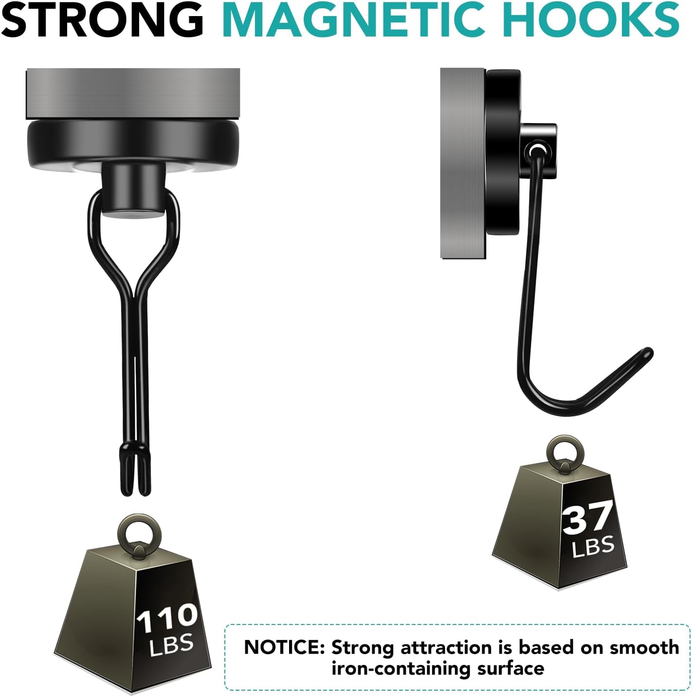 DIYMAG Black Magnetic Hooks,110LBS Strong Magnetics Heavy Duty, Magnet Hook with Metal Hanger for Hanging Refrigerator Home Kitchen Office, 4Pack