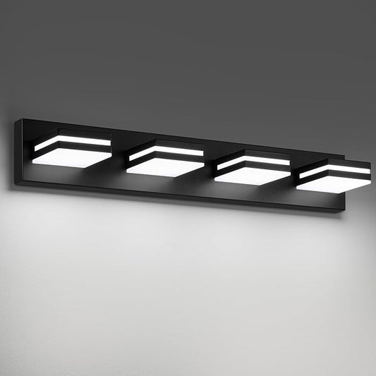 Modern LED Bathroom Lights Fixtures(4-Light),Metal Black Acrylic Wall Lighting,Vanity Lights for Bathroom Over Mirror(6000k 27in)