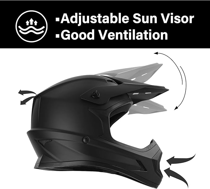 XFMT DOT Youth Kids Dirt Bike Helmet Full Face Motocross Helmets for Off-Road ATV Street Bike Four Wheeler Motorcycle with Goggles & Gloves, Matte Black Small