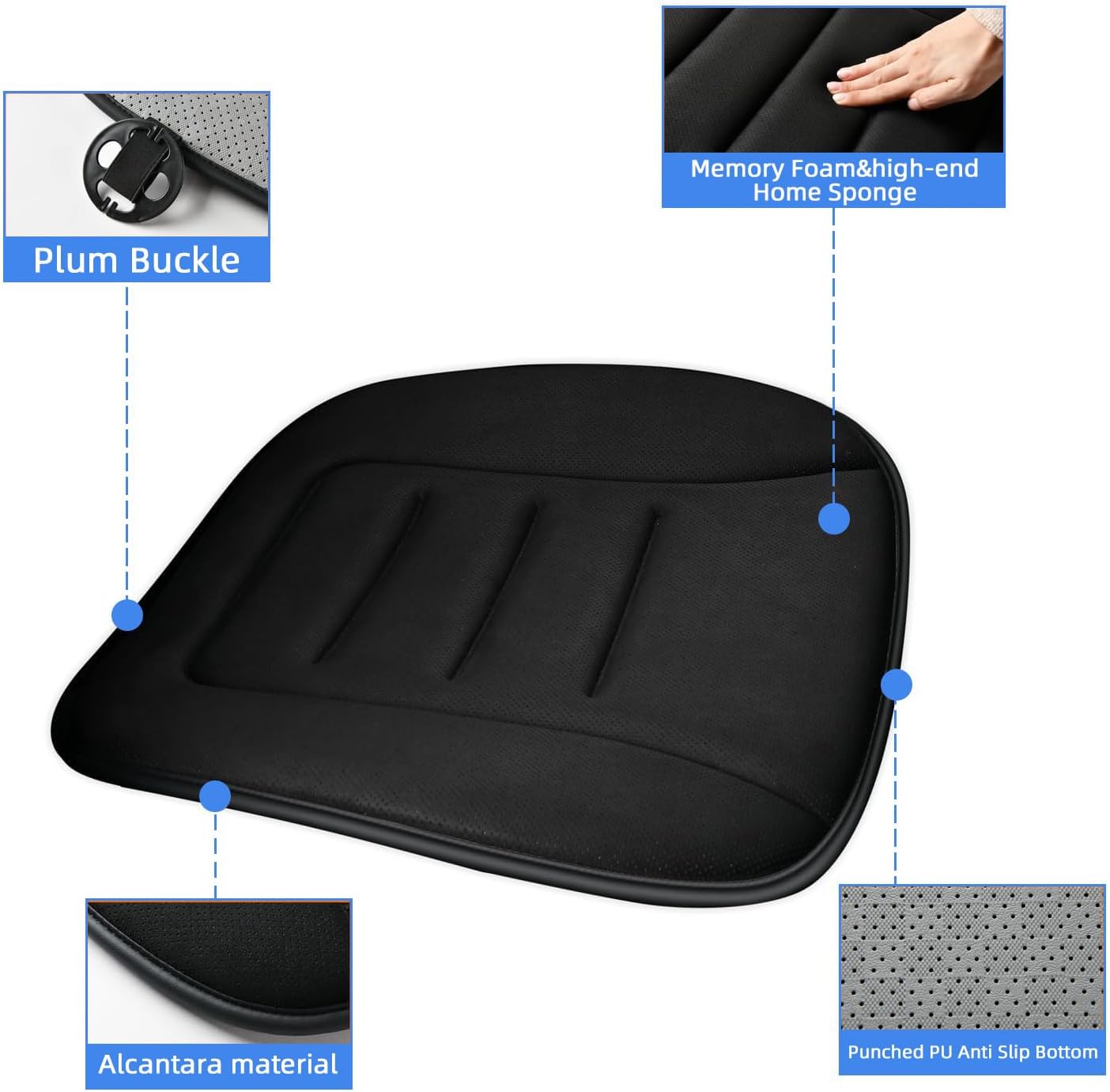 KAYI Car Seat Cushion, Memory Foam Car Seat Cushion, Anti Slip Rubber Bottom Car Seat Cushions for Driving, Suitable for Car and Office Chairs (Black)