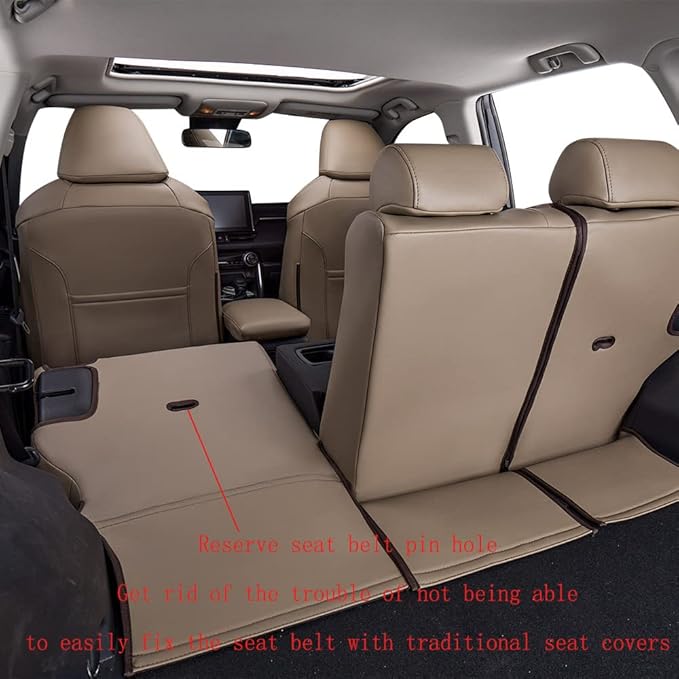 EKR Rav4 Seat Covers Custom Fit for Toyota Rav4 2019 2020 2021 2022 2023 2024 2025 LE,XLE,XLE Premium,Limited, Leather Truck Seat Cover Full Set for SUV,Faux Leather(Sand Beige)