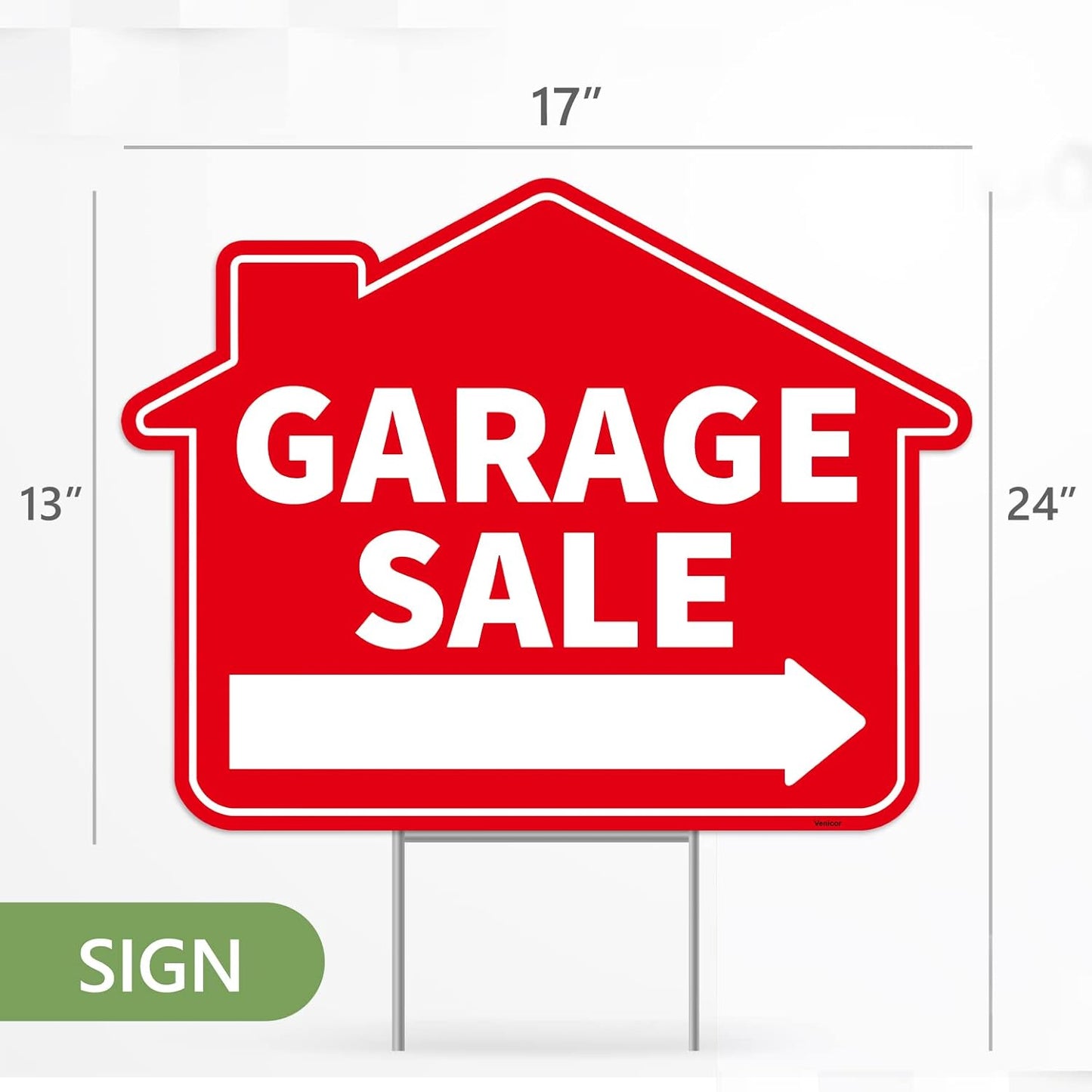 2PC Garage Sale Yard Sign with Stakes, 17 Inches by 13 Inches - Double Sided Signs - Corrugated Plastic