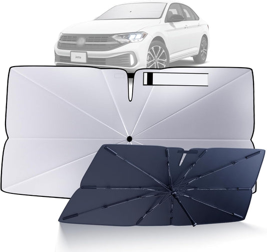 Windshield Sun Shade Umbrella for 2019-2025 Volkswagen VW Jetta Accessories: Custom Fit 210T Silver, Foldable Sunshade Front Window Sun Visor, Blocks UV Rays, Keeps Car Cool for S/SE/SEL/R-Line/GLI
