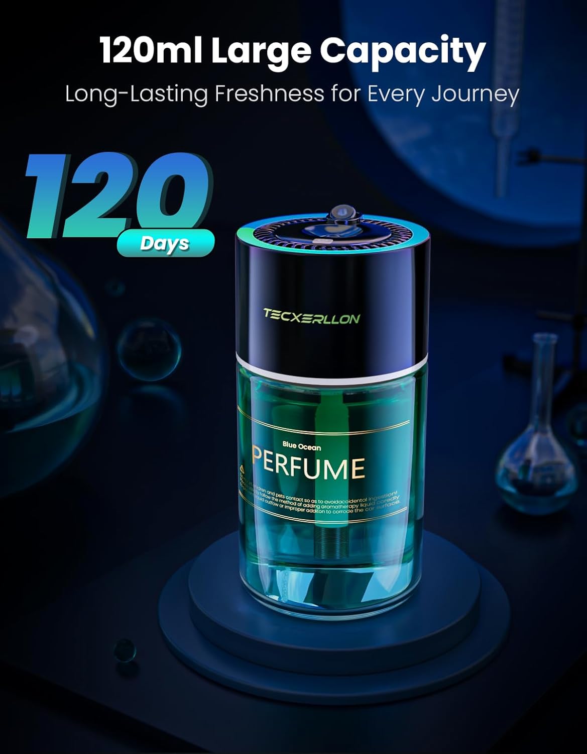 Car Air Freshener, Car Diffuser with RGB Ambient Light & Starry Ceiling, 4 Smart Scent Modes, 120-Day Runtime, Auto On/Off, USB-C Rechargeable, Cologne-Inspired Fragrance,120ML