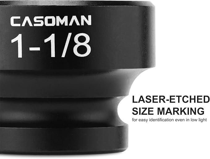 CASOMAN 1/2" Drive 1-1/8" Stubby Impact Socket Set, 6-Point, 1.1" Length, CR-MO, SAE