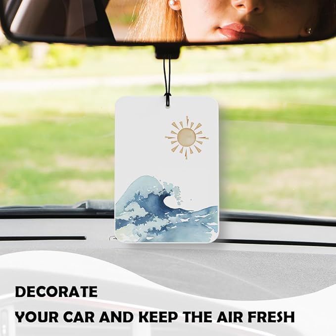 Boho Coastal Beach Car Air Freshener 4 Pcs, Retro Summer Sun Wave Surfboard Beachy Air Freshener Hanging Decor for Cars Closet Drawer Books Accessories Gifts