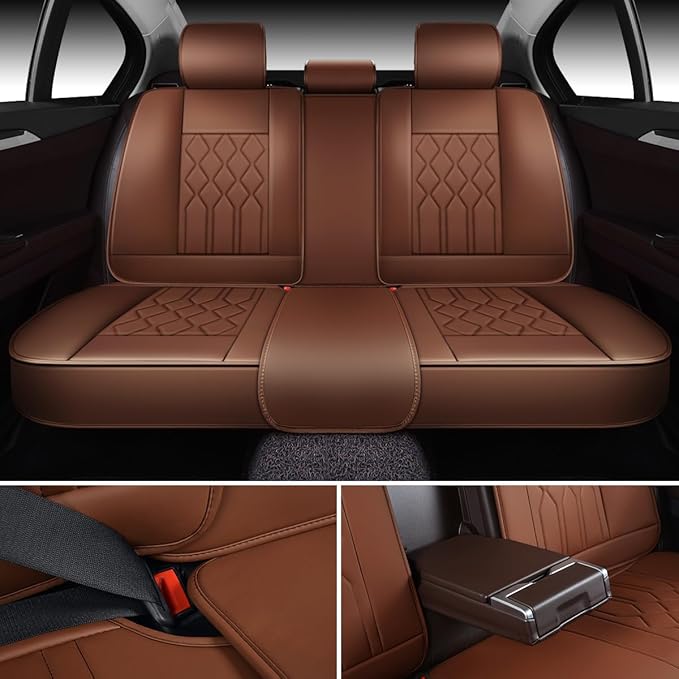 OASIS AUTO Car Seat Covers Full Set Premium Waterproof Faux Leather Cushion Universal Accessories Fit SUV Truck Sedan Automotive Vehicle Auto Interior Protector (OS010-Brown)
